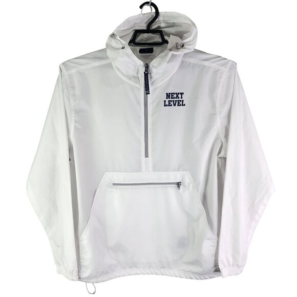 Mens White Charles River Apparel Hooded Pullover Jacket 1/2 Zip Windbreaker L - Picture 1 of 12